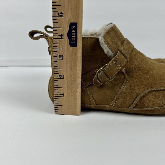 OluKai Womens Sz 7 Ola Hou Shearling Tan Suede Ankle Boot Slipper Slip On Warm - Picture 14 of 14